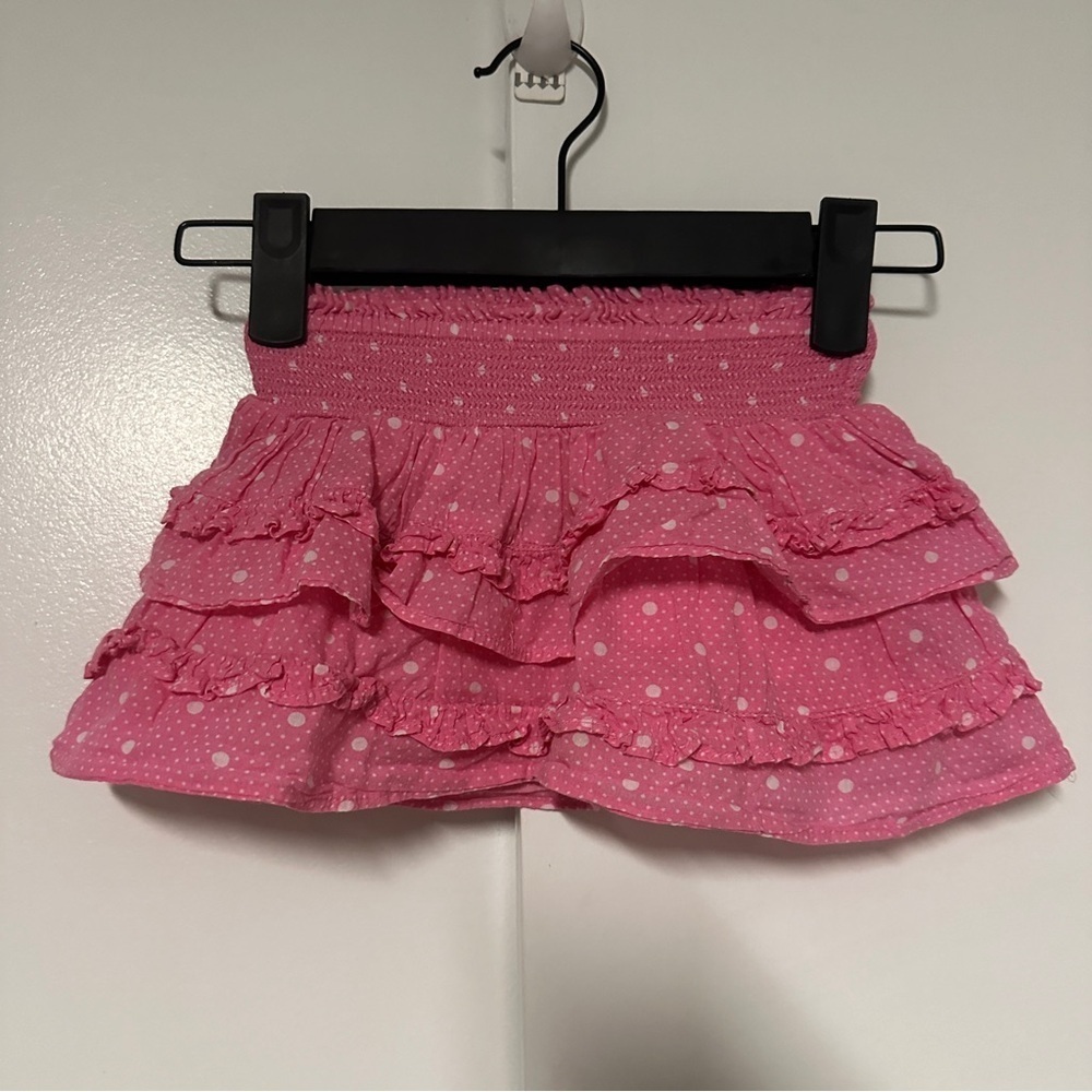 Loveshackfancy girls pink polkadot print ruffle mini skirt size 18-24 months